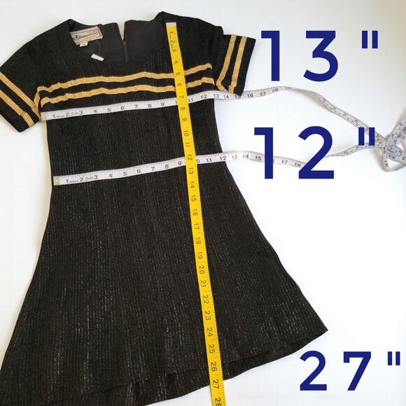 Flawed 1960s 70s Vintage Young Edwardian Micro Mini Black Lurex Dress Size XXS - Picture 7 of 8